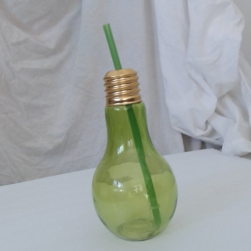 Glass Light Bulb Bottle Tumbler - Green NEW - 7 in X 3 in